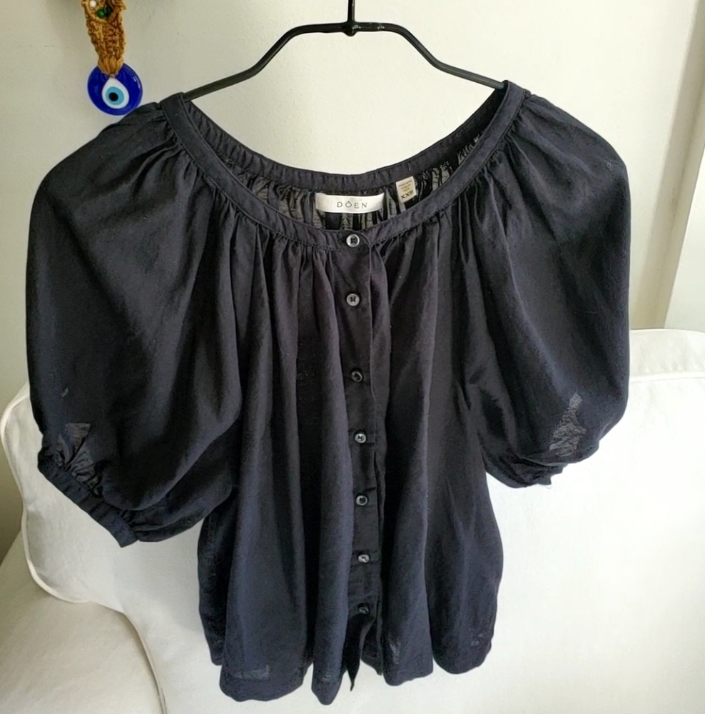 Doen Black June Top Blouse Button Down XXS - Picture 2 of 3